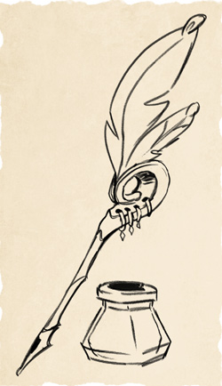 A quill and a bottle of ink